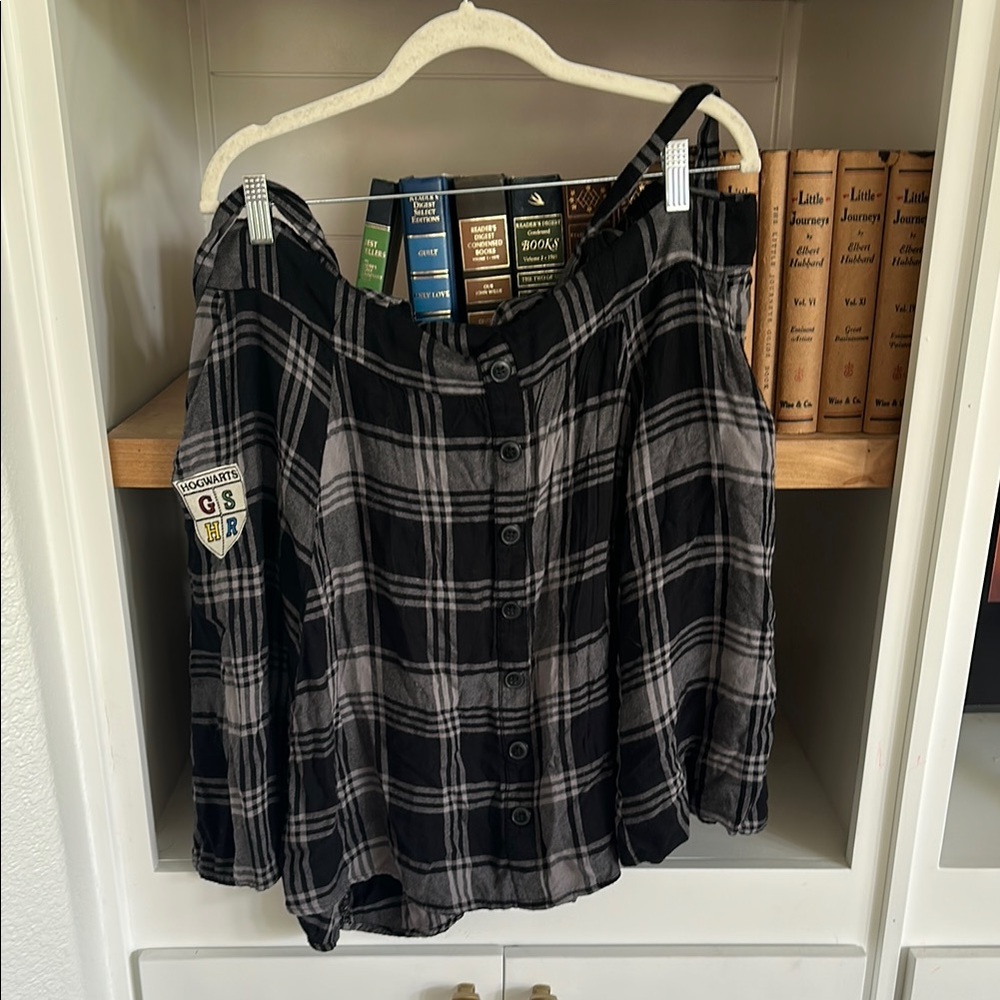 Hogwarts Black and Gray Plaid Button-Up Skirt Jumper
